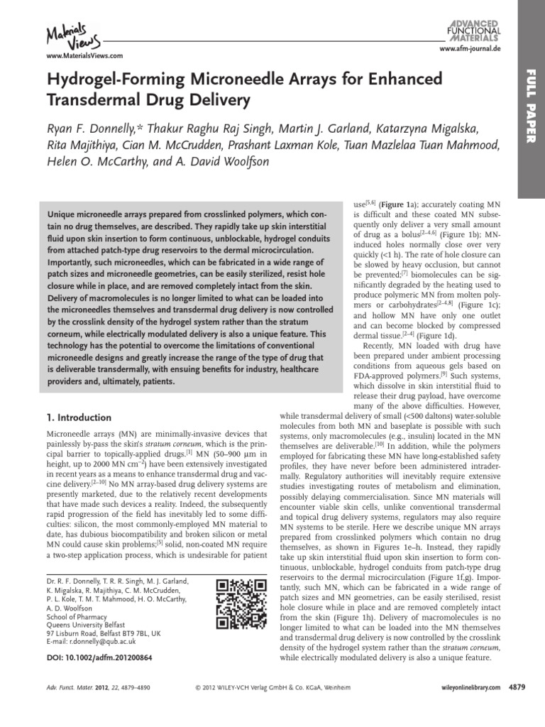 Hydrogel Microneedle Arrays for Drug Delivery | PDF | Medical Equipment ...