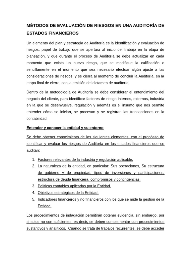 Evaluación de Riesgos en Auditoría Financiera | PDF | Auditoría ...