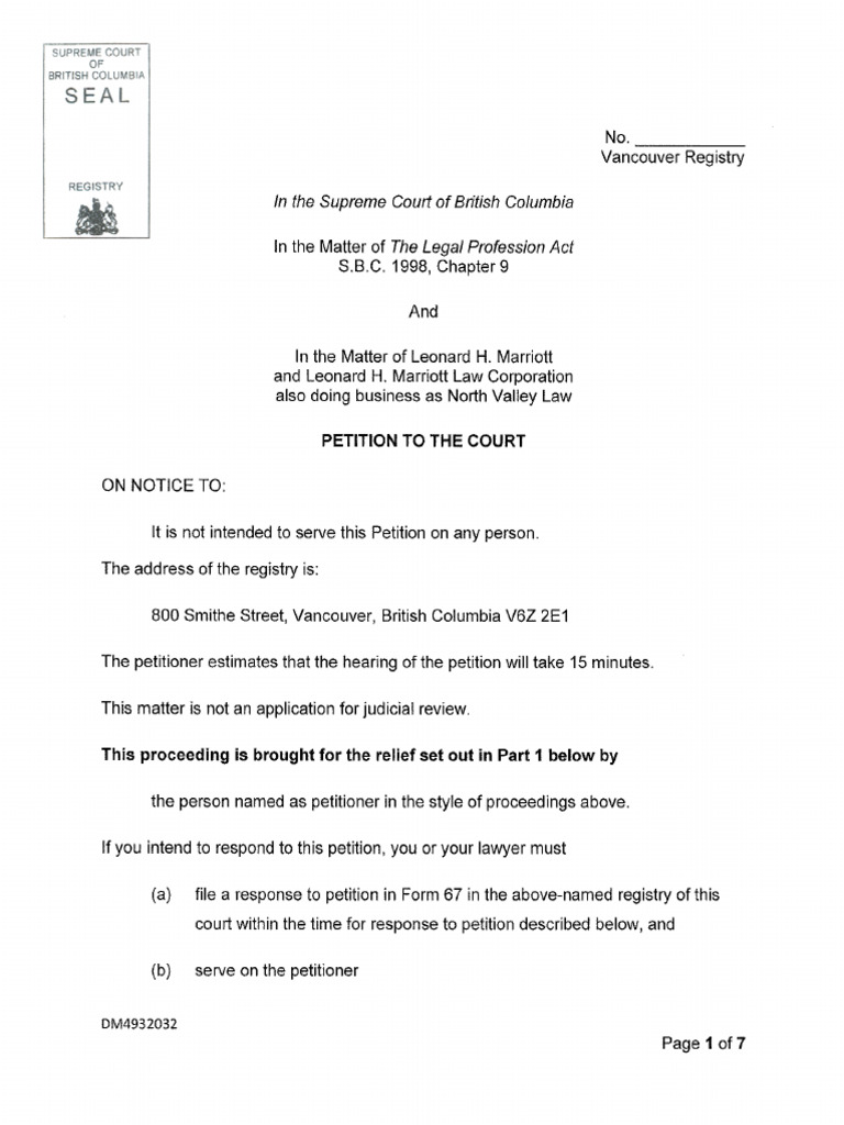 Law Society of BC Petition To The Court | PDF