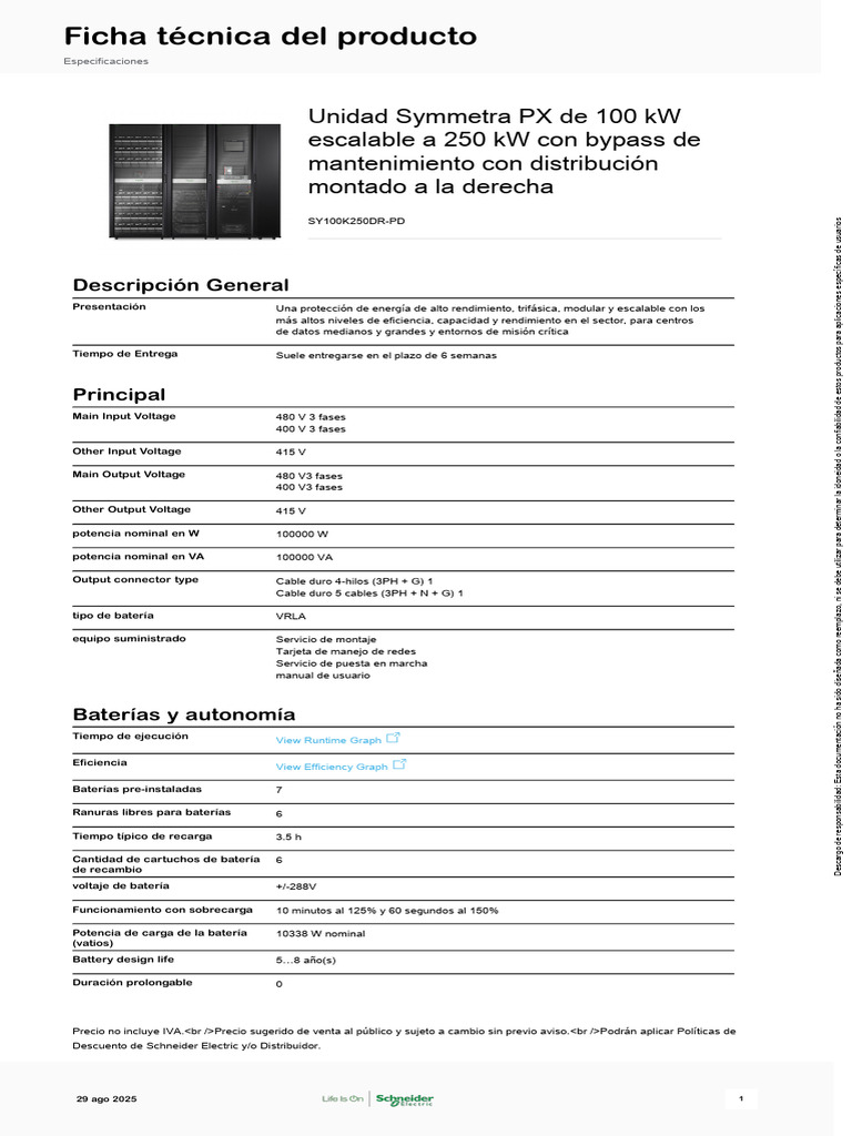UPS Symmetra PX 100-250 kW con Bypass | PDF | Poder (Física ...