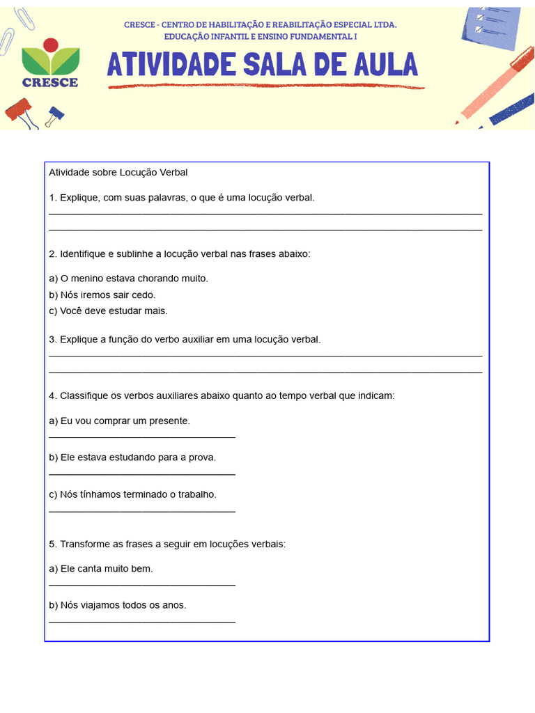 Atividades sobre Locução Verbal | PDF