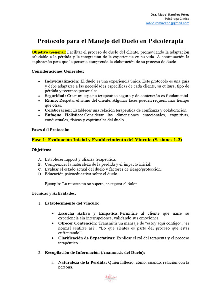 Protocolo de Duelo en Psicoterapia | PDF | Dolor | Las emociones