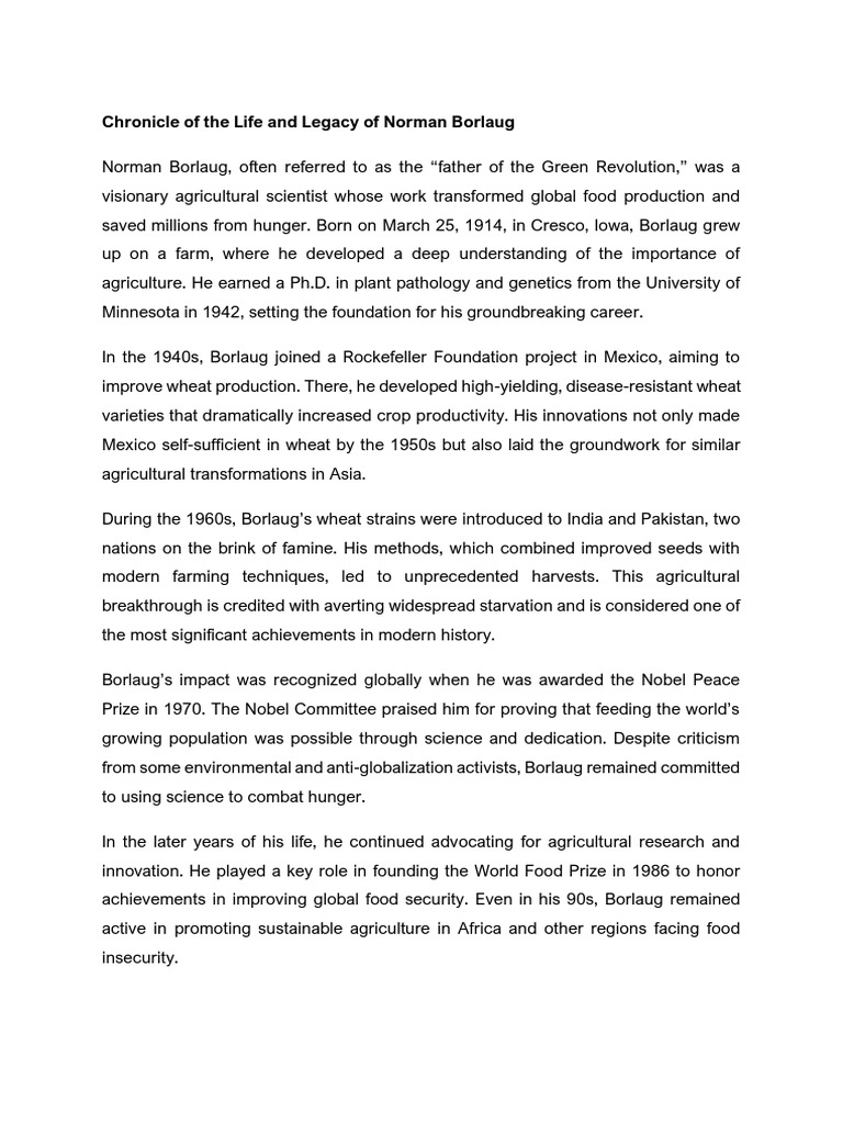 Legacy of Norman Borlaug's Green Revolution | PDF