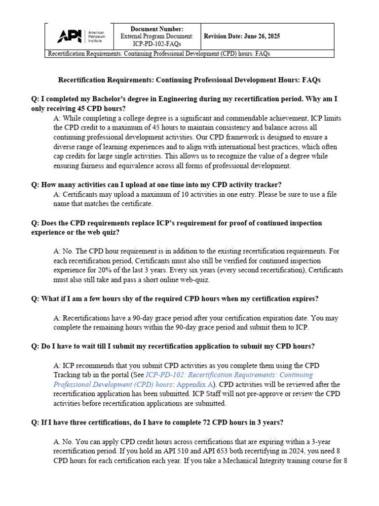 ICP-PD-102-FAQs Recertification Requirements CPD FAQs | PDF ...