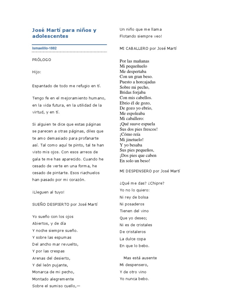 José Martí para Niños y Adolescentes - Ismaelillo | PDF | Ismael | Sarah