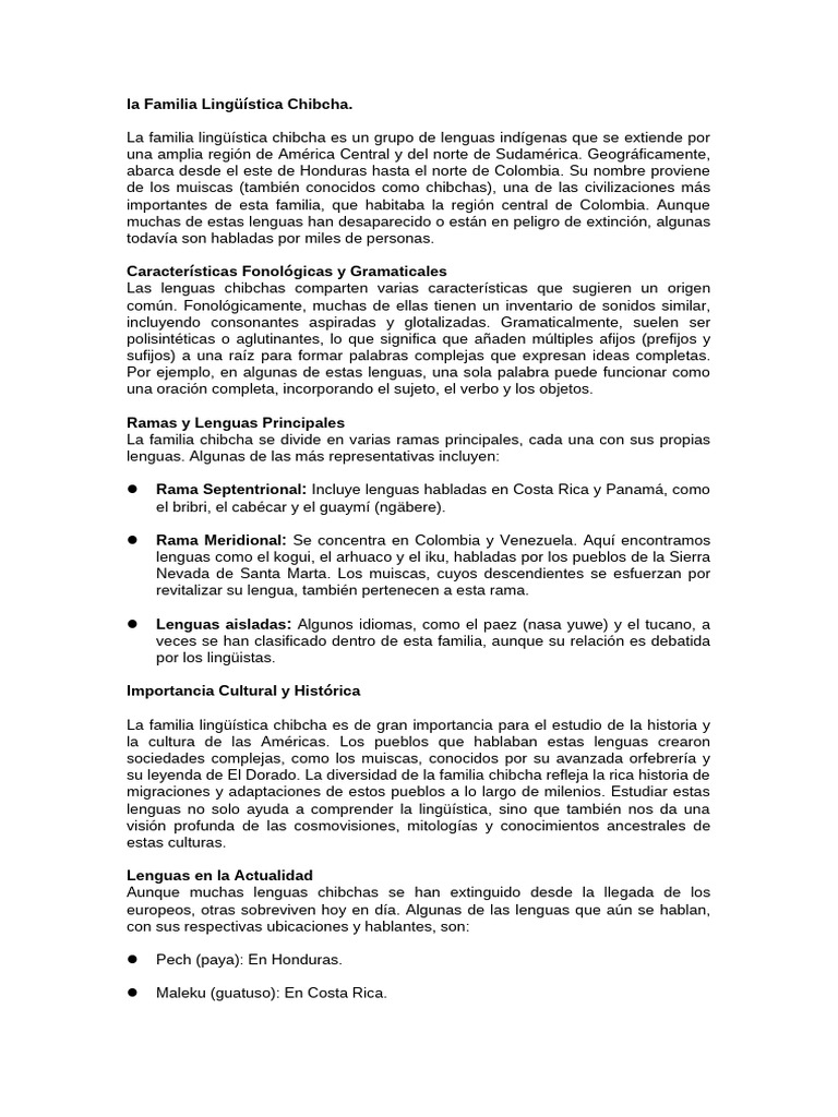 Lenguas de la Familia Chibcha | PDF | Familias de idiomas | Lingüística