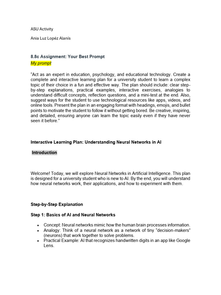 Interactive Learning Plan for Neural Networks | PDF | Artificial ...