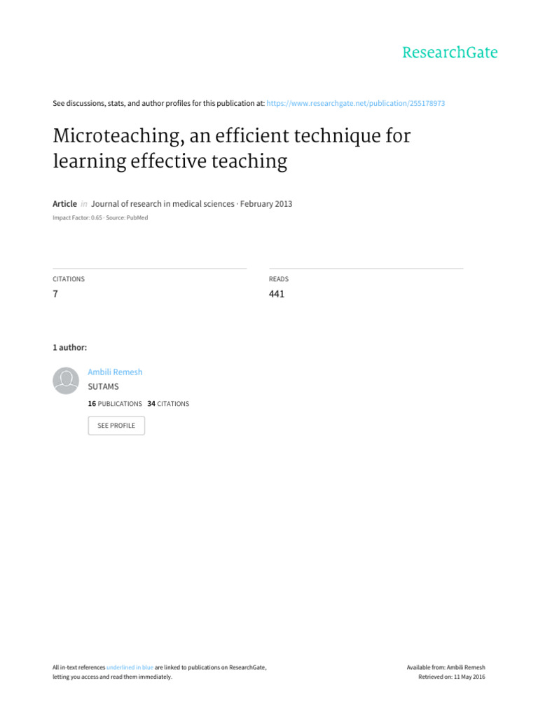 Microteaching: Enhancing Teaching Skills | PDF | Teachers | Learning