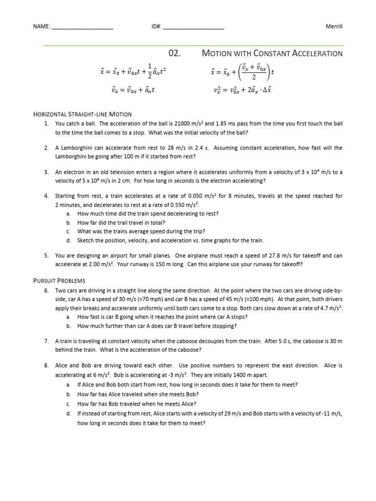 Constant Acceleration Motion Problems | PDF | Acceleration | Speed