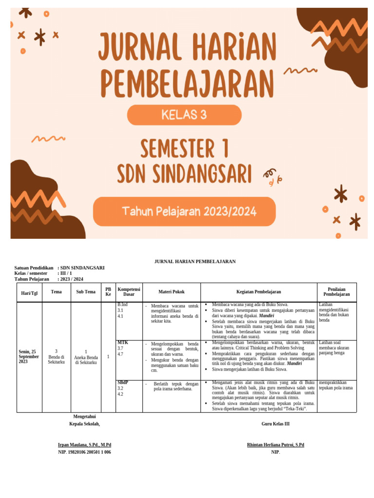 Jurnal Pembelajaran Kelas III SD 2023 | PDF