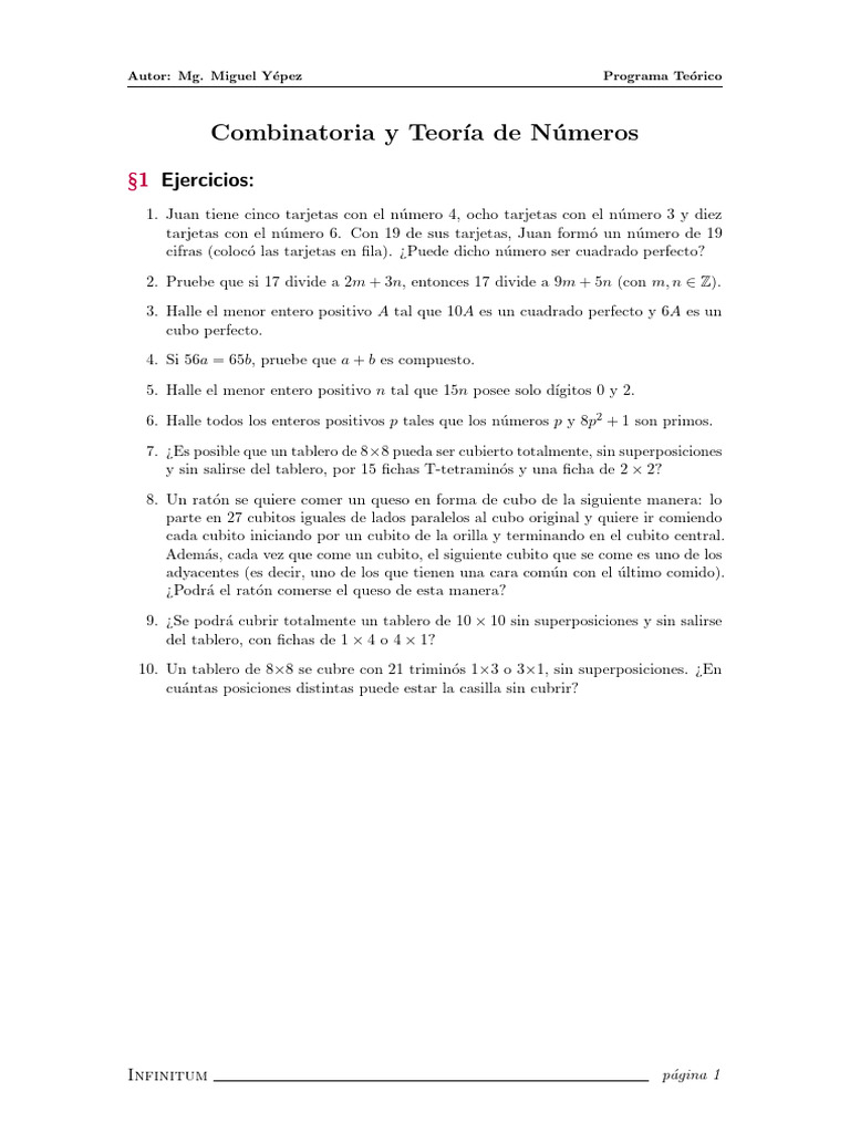 Ejercicios de Combinatoria y Números | PDF