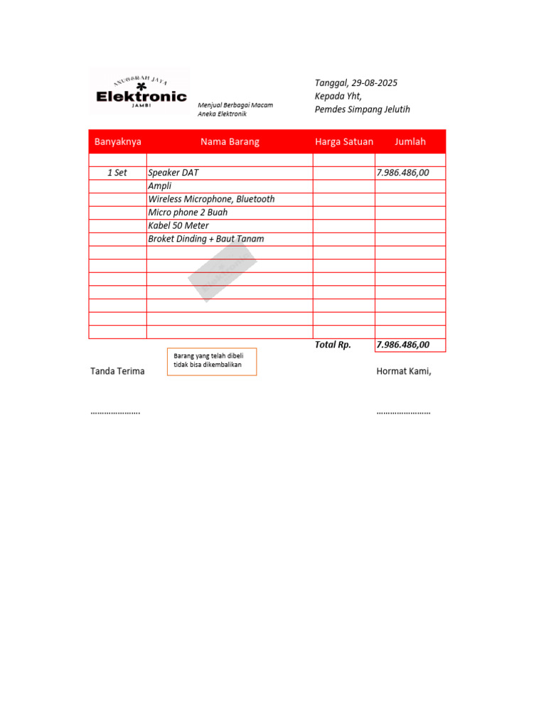 Nota Pembelian Elektronik Salon | PDF
