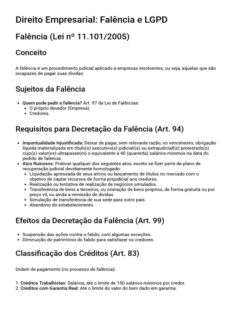 Falência e LGPD: Aspectos Legais Essenciais | PDF | Falência