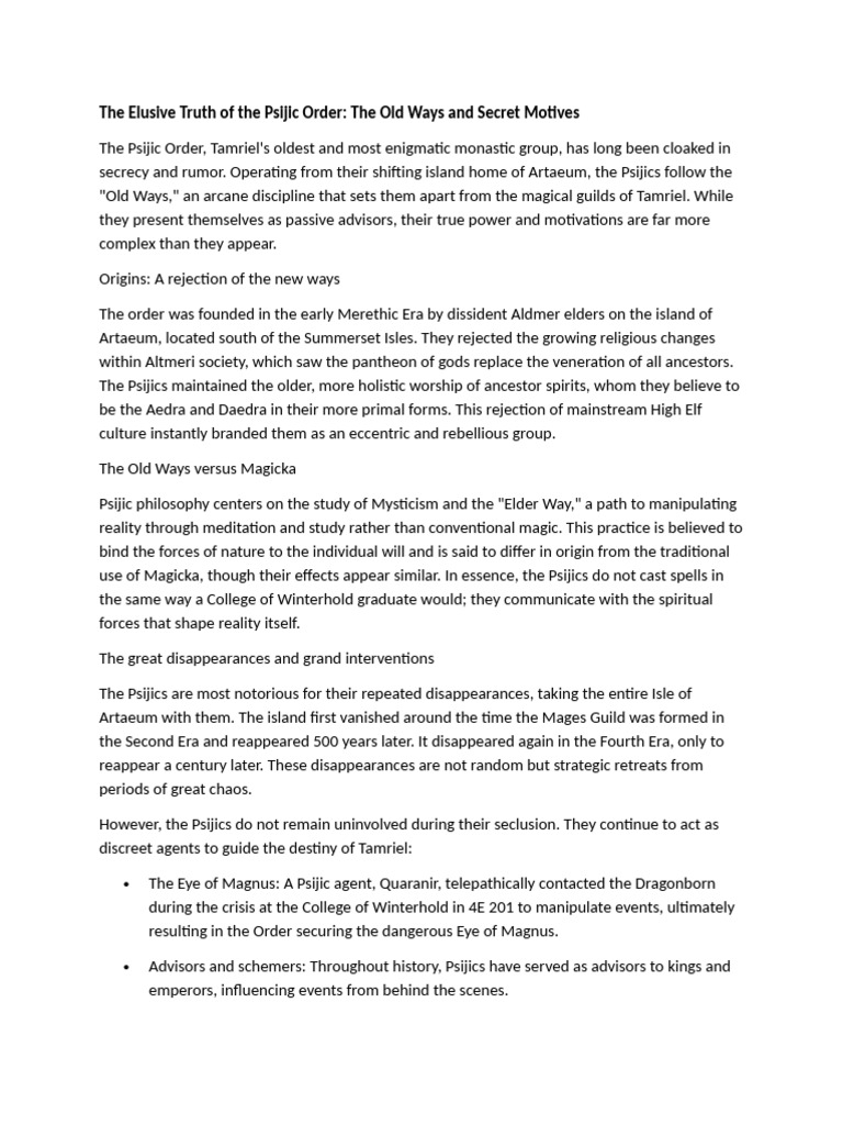 The Elusive Truth of The Psijic Order PDF Spirituality Religious