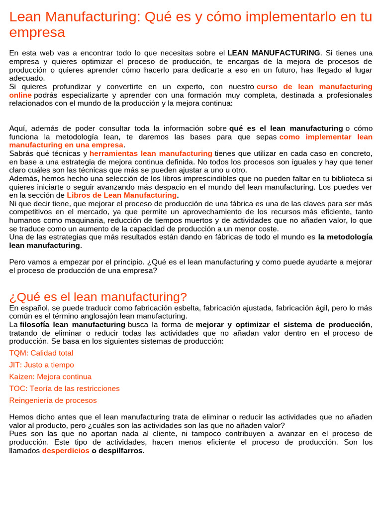 Lean Manufacturing: Guía de Implementación | PDF | Lean Manufacturing ...