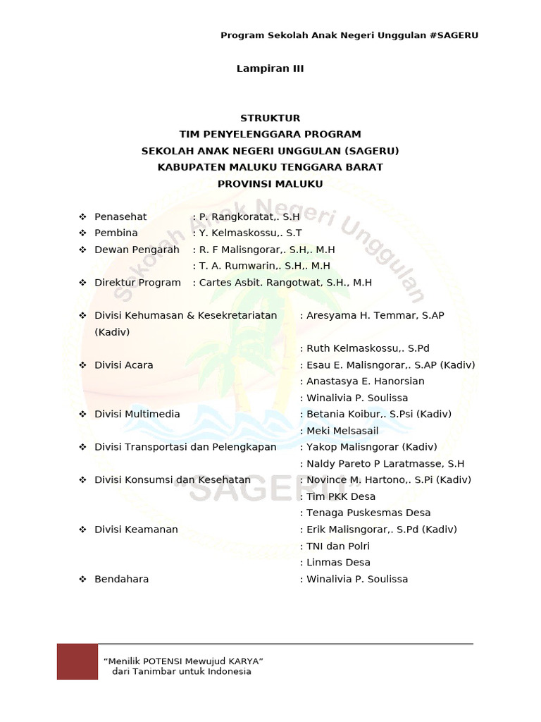 Struktur Tim SAGERU Maluku Tenggara Barat | PDF