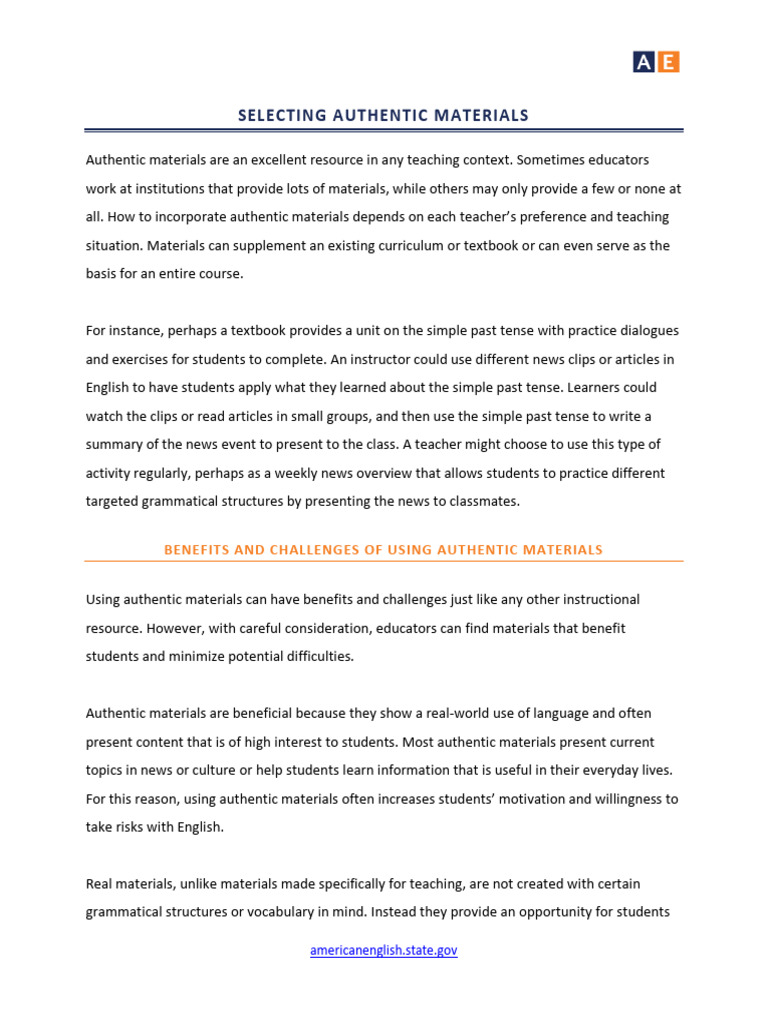 Using Authentic Materials in Teaching | PDF | English Language | Teachers