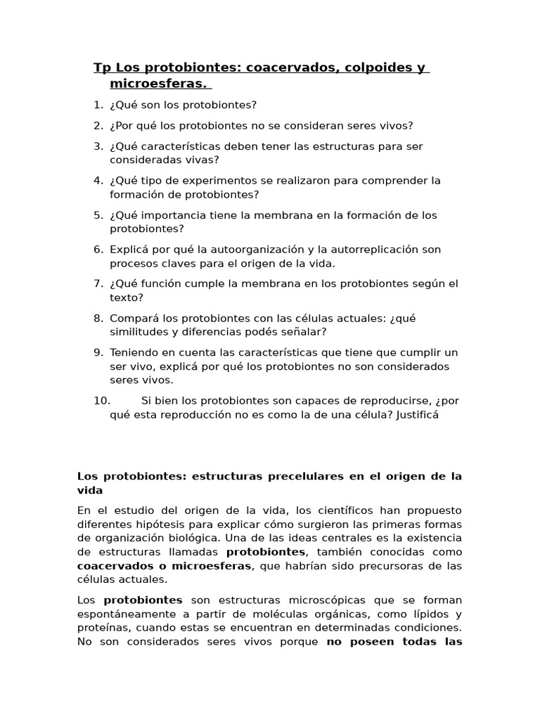Microesferas: Protobiontes y Origen de Vida | PDF | Abiogénesis ...