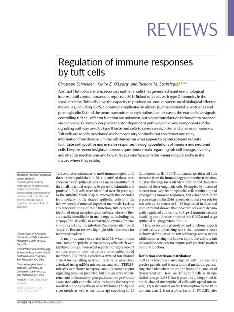 Regulation of Immune Responses by Tuft Cells | PDF | Cell Signaling | Taste