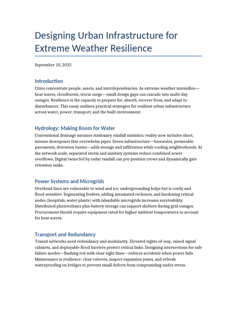 Urban Infrastructure for Extreme Weather Resilience | PDF ...