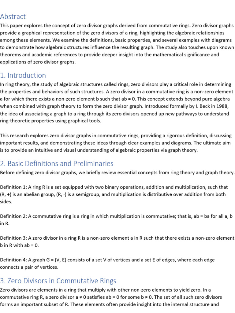 Zero Divisor Graphs in Commutative Rings | PDF | Ring (Mathematics ...