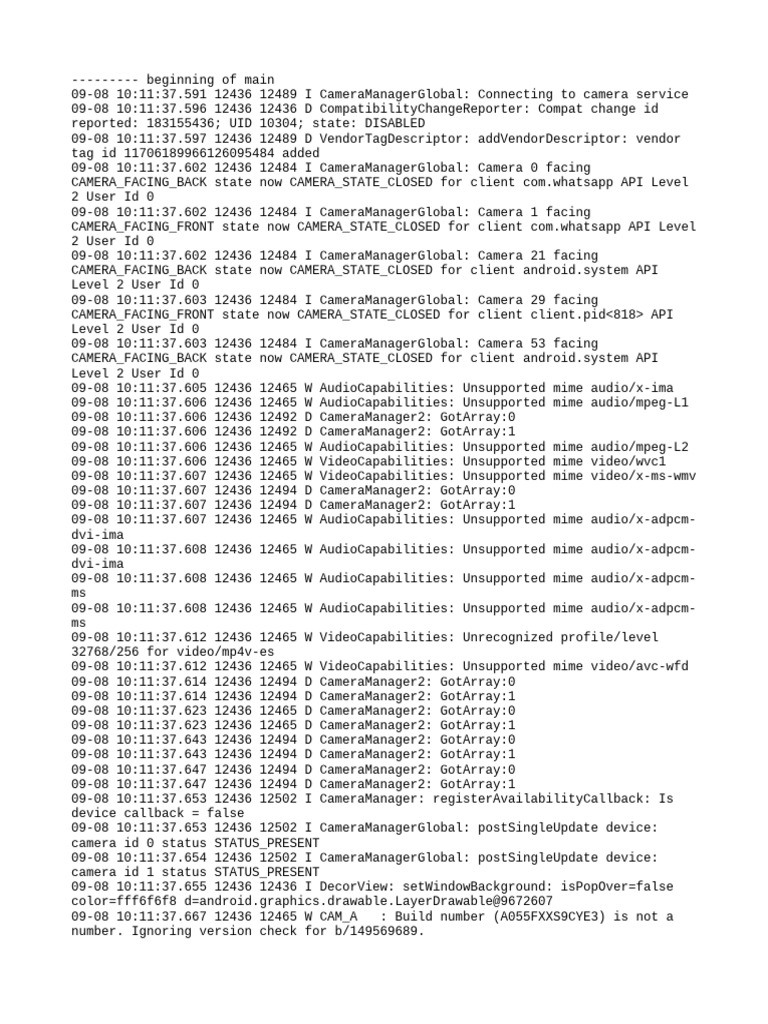 Camera State and Compatibility Logs | PDF | Operating System Technology ...