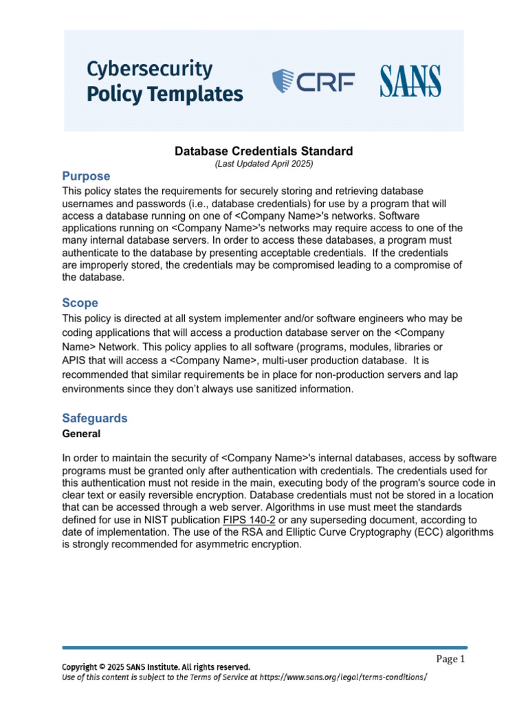 SANS Database Credentials Standard April2025 | PDF | Password | Databases