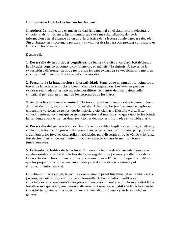 Beneficios de la Lectura en Jóvenes | PDF | Pensamiento | Creatividad