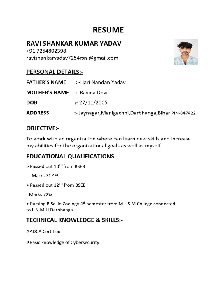 Resume of Ravi Shankar Yadav | PDF