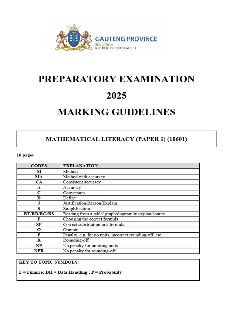 2025 Mathematical Literacy Exam Guidelines | PDF | Mathematics