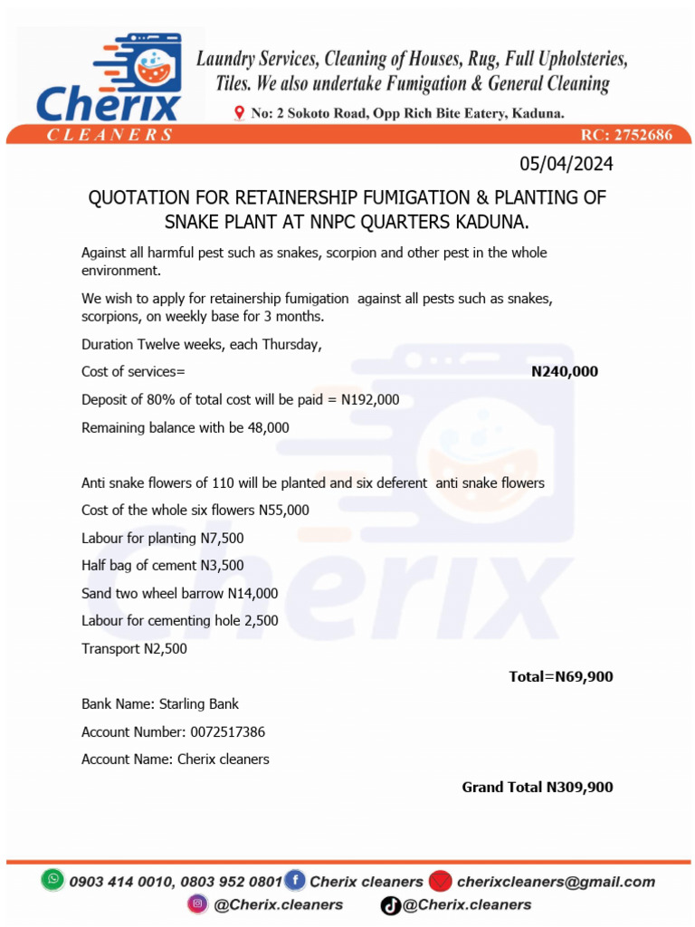 Fumigation and Planting Quotation for NNPC | PDF
