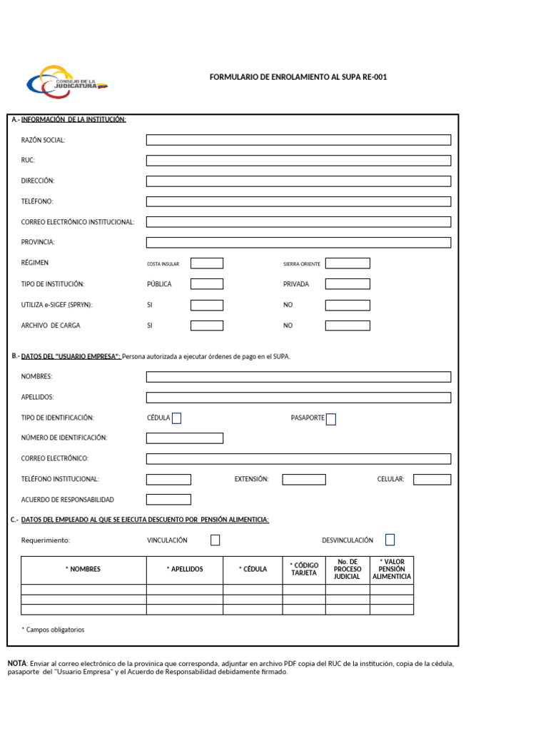 Formulario de Enrolamiento SUPA RE-001 | PDF