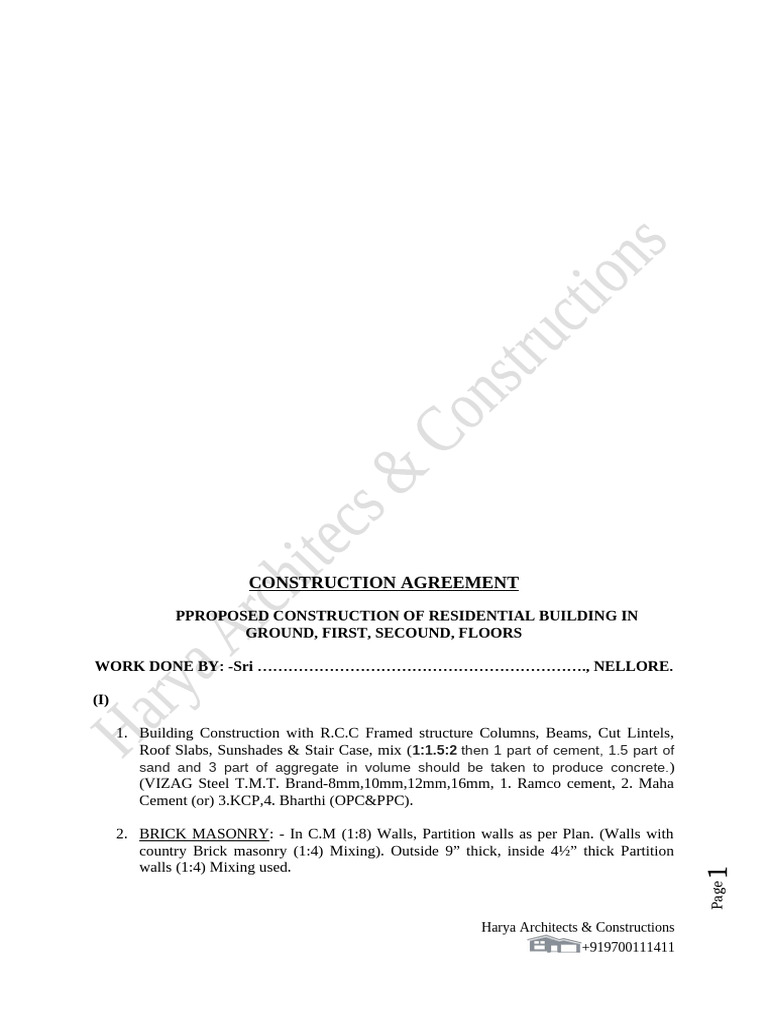 Residential Building Construction Agreement | PDF | Wall | Tile