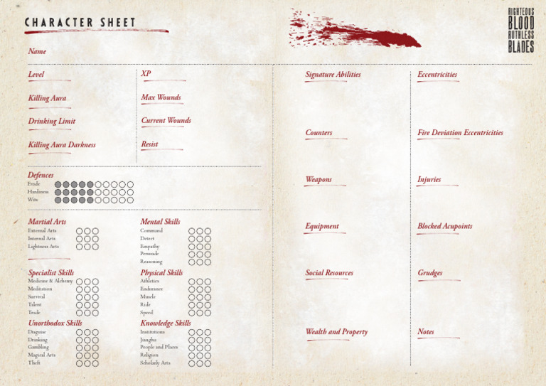 Character Sheet for RPG Gameplay | PDF