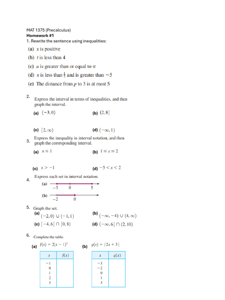 MAT 1375 Precalculus Homework 1 | PDF