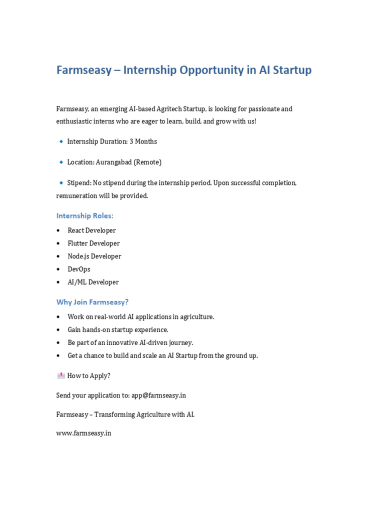 Farmseasy AI Internship Opportunity | PDF