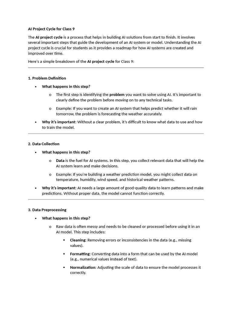 AI Project Cycle Overview for Class 9 | PDF | Artificial Intelligence ...