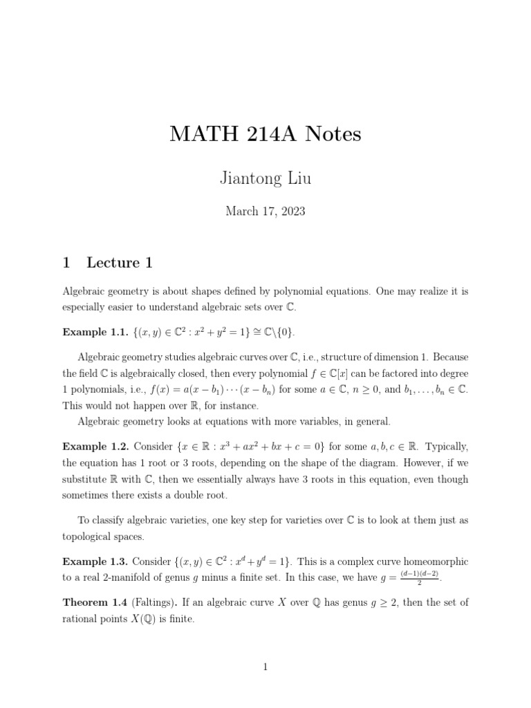 Algebraic Geometry Lecture Notes | PDF | Ring (Mathematics) | Field ...