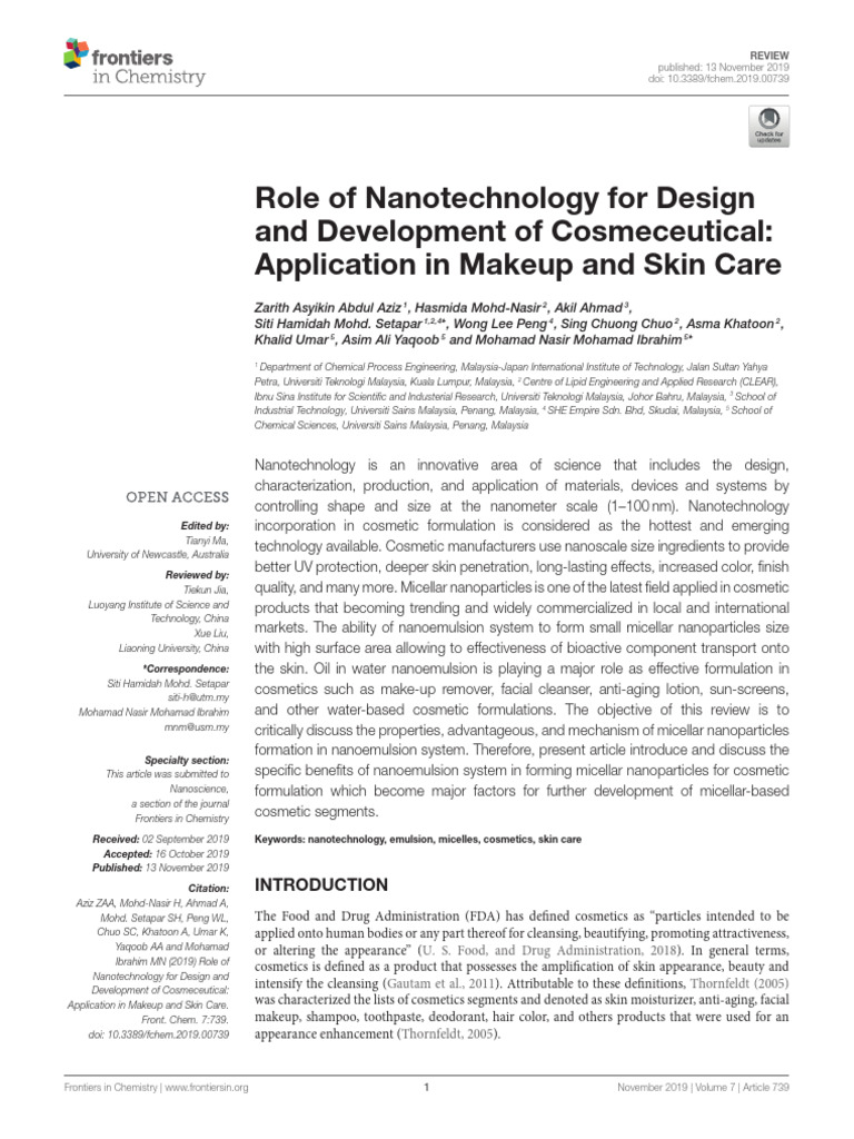 Nanotechnology in Cosmeceutical Development | PDF | Emulsion | Surfactant
