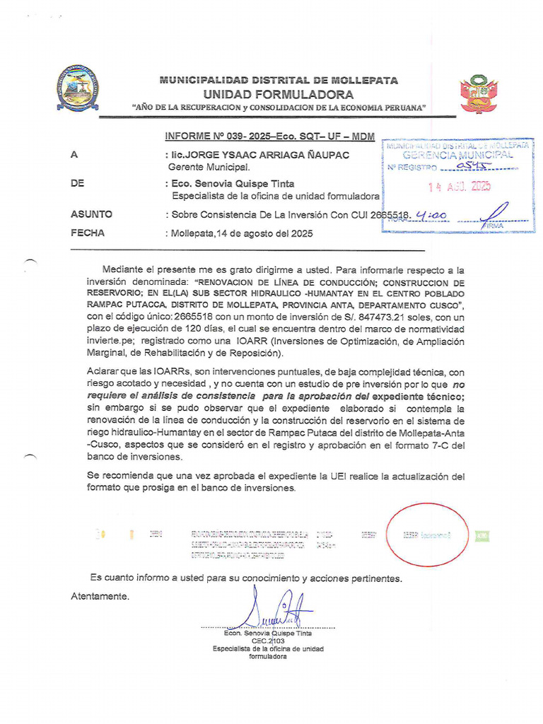 101 Aprobación Expediente Tecnico Rampac | PDF