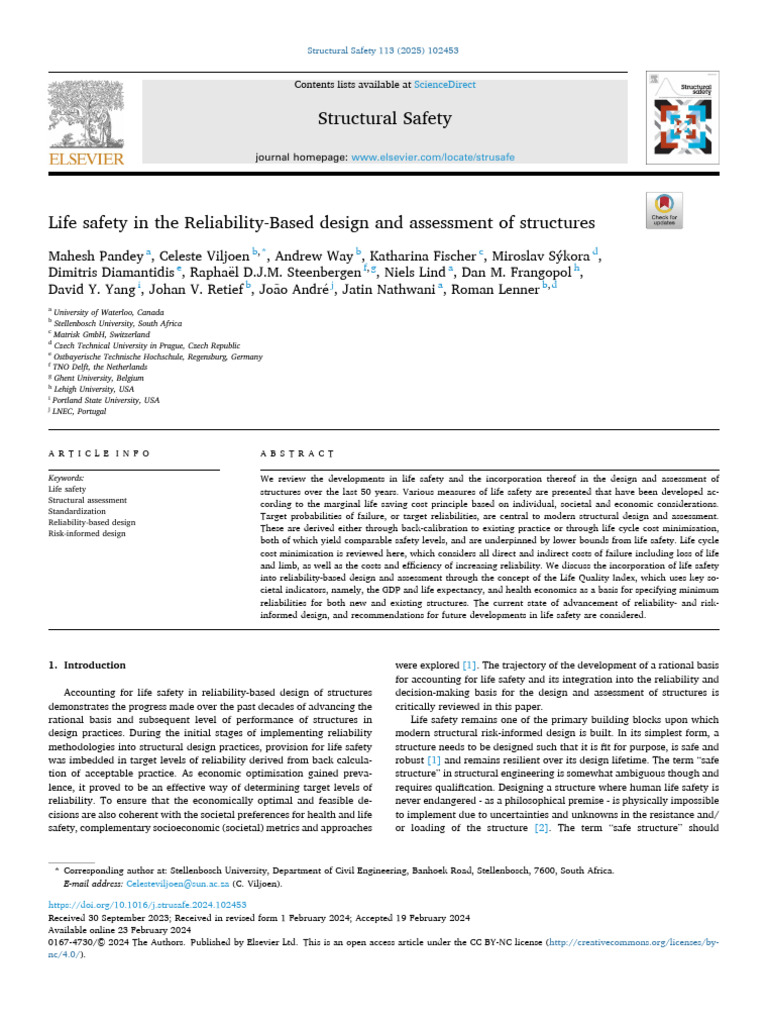 Life Safety in Structural Design Assessment | PDF | Risk | Reliability ...