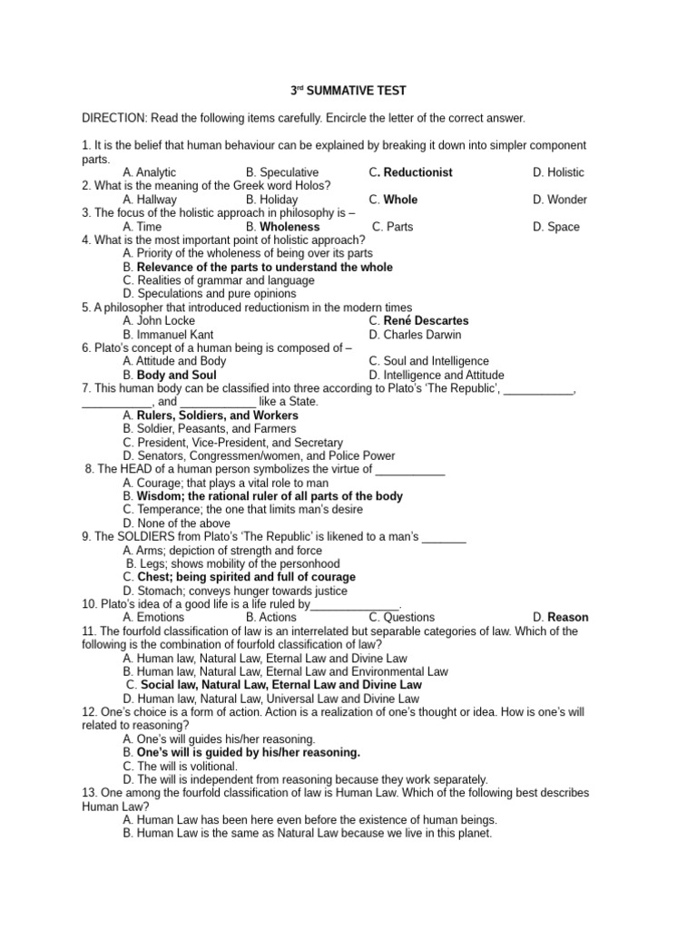 3rd Summative Test | PDF | Holism | Wisdom