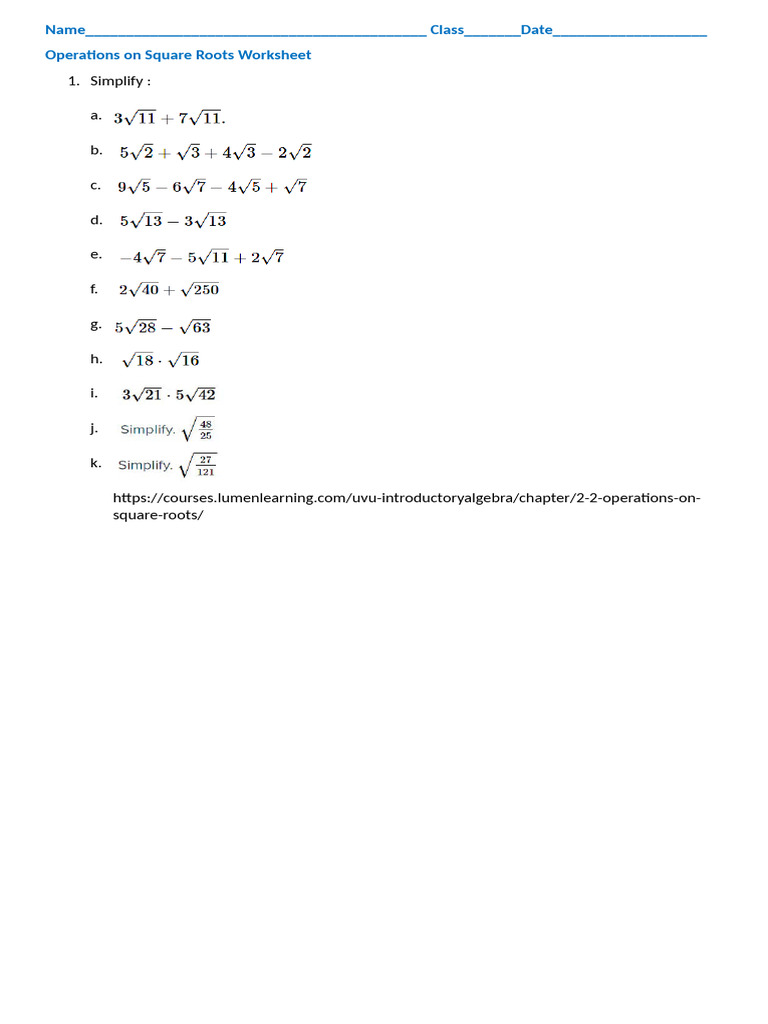 Operations On Square Roots | PDF