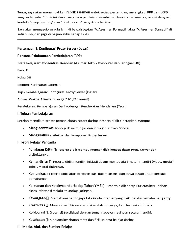 Rubrik Asesmen Konfigurasi Proxy Server | PDF