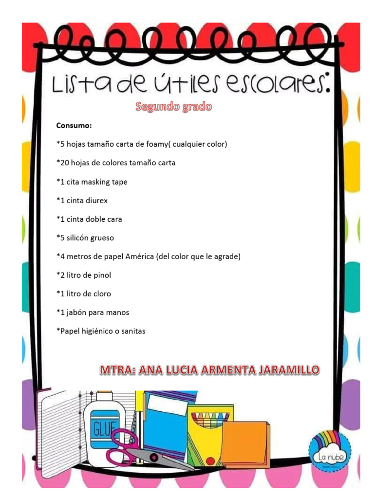Materiales escolares para segundo grado | PDF