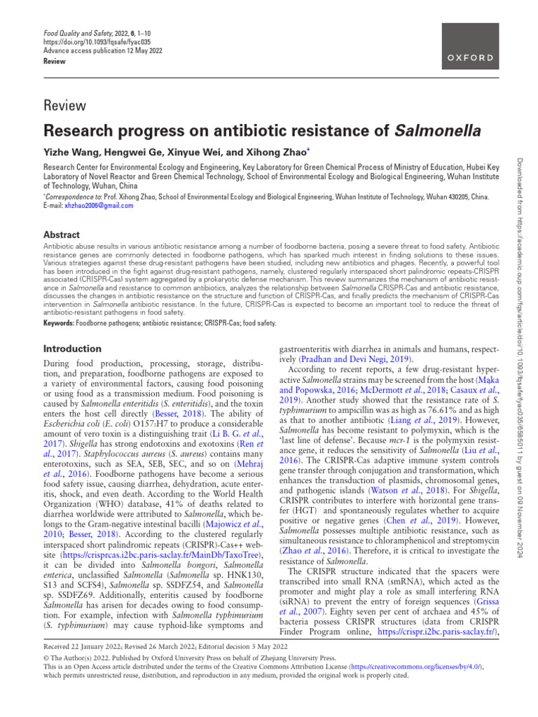 Research Progress On Antibiotic Resistance of Salmonella | PDF | Crispr ...