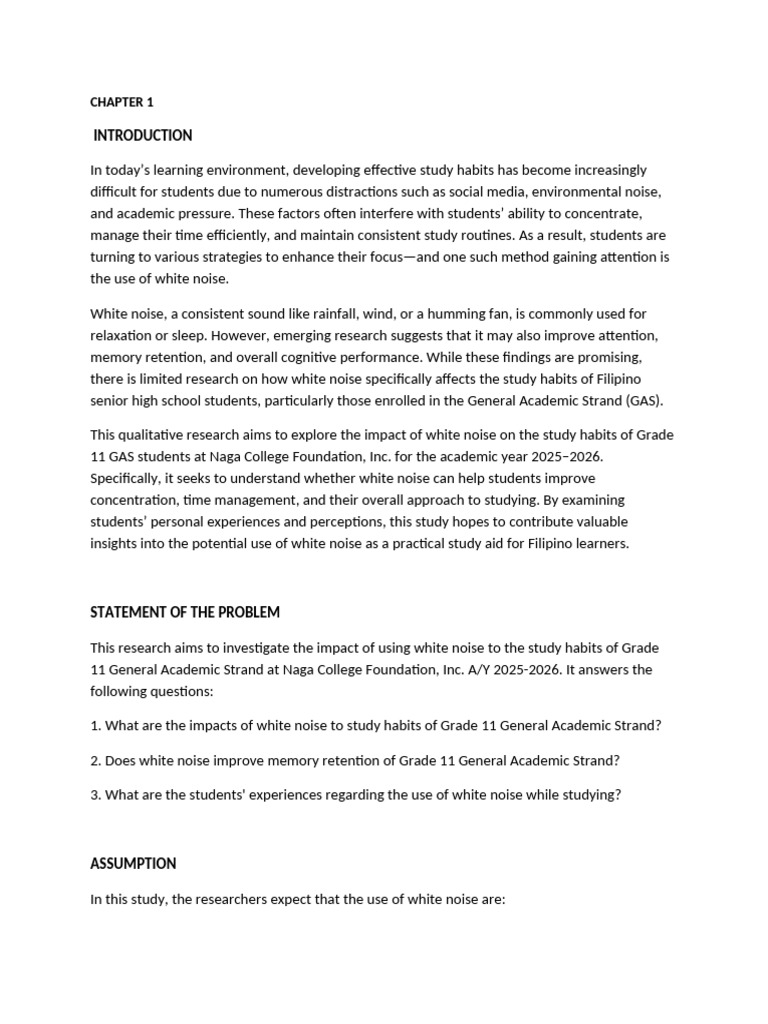 Impact of White Noise on Study Habits | PDF | Sound | Noise