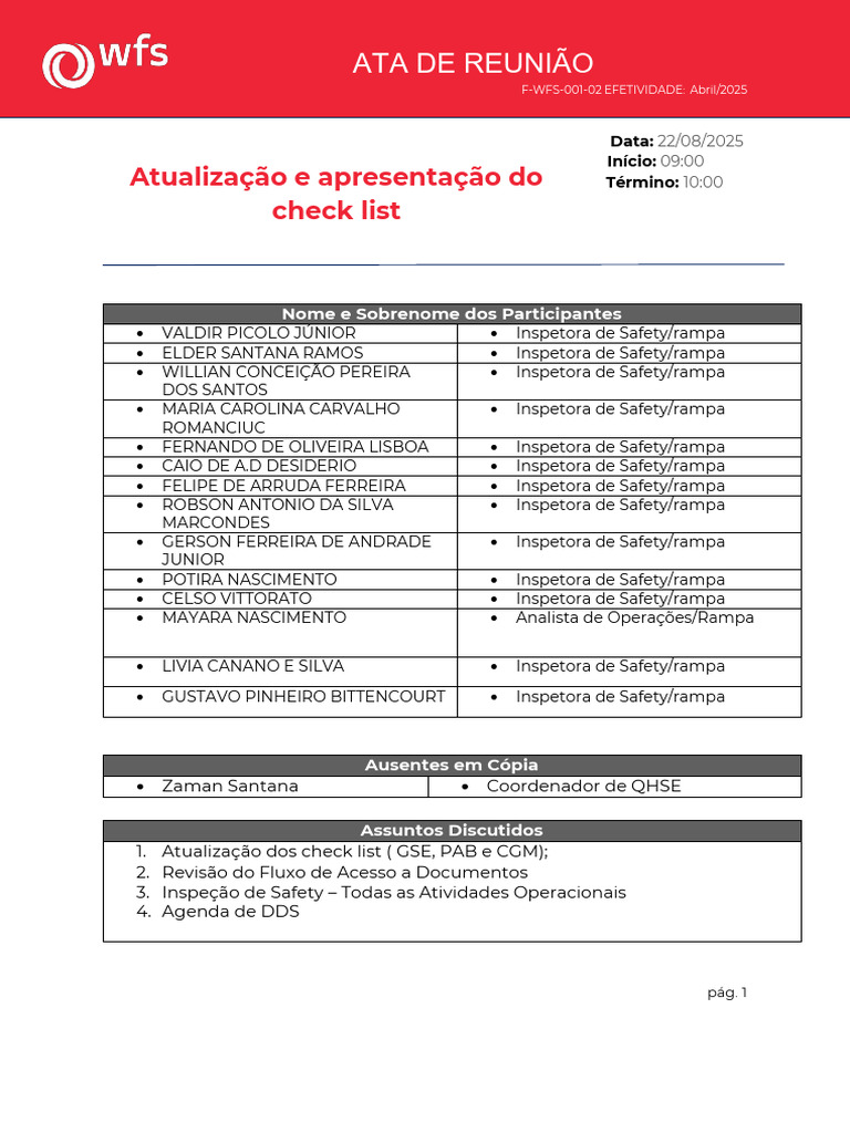Ata de Reunião sobre Safety e Inspeções | PDF