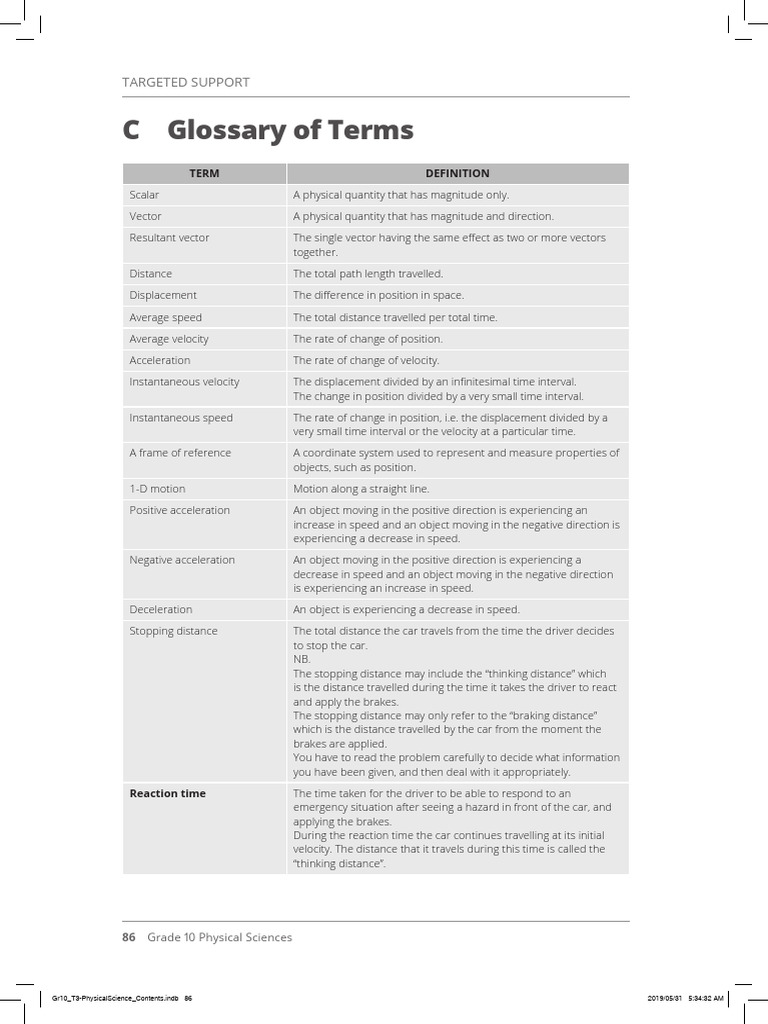 Gr10 1D Motion Definitions | PDF | Velocity | Acceleration
