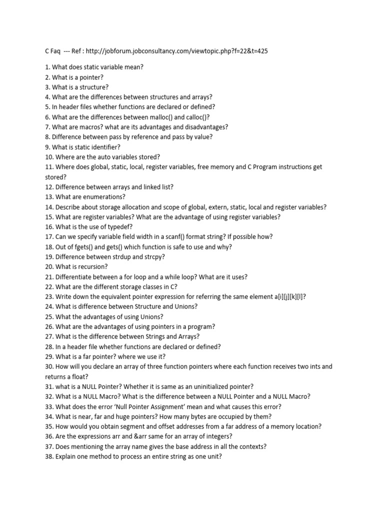 C Programming FAQs and Concepts | PDF | Pointer (Computer Programming ...